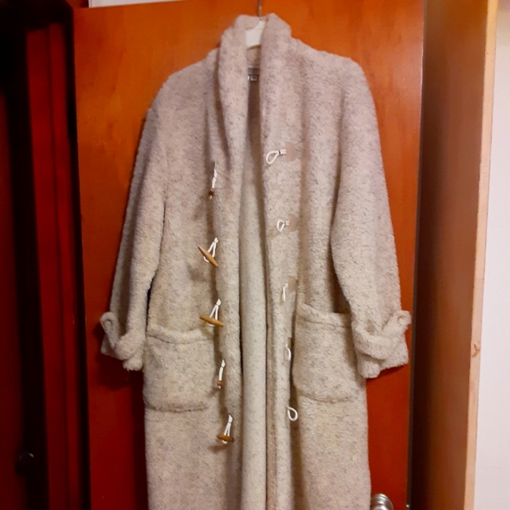 Coldwater Creek faux lambs wool duster. With side slits and deep pockets.